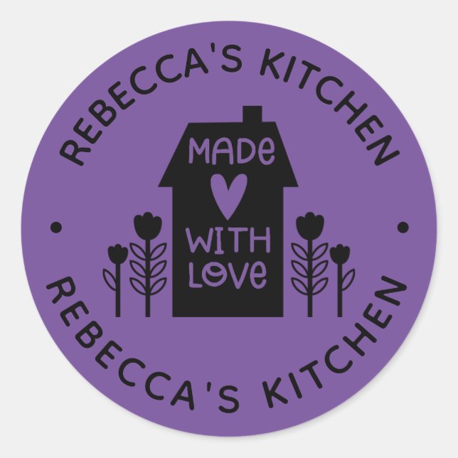 Personalised Purple Homemade With Love Classic Round Sticker (Front)
