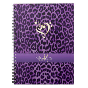 Personalised Purple Leopard Music Heart Notebook