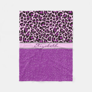 Personalised Purple Leopard Print Glitter Fleece Blanket