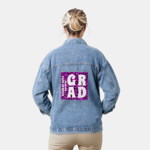 Personalised Purple Leopard Print Graduate Name Denim Jacket