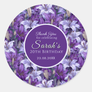 Personalised Purple Lilies Petal Beach Party Classic Round Sticker