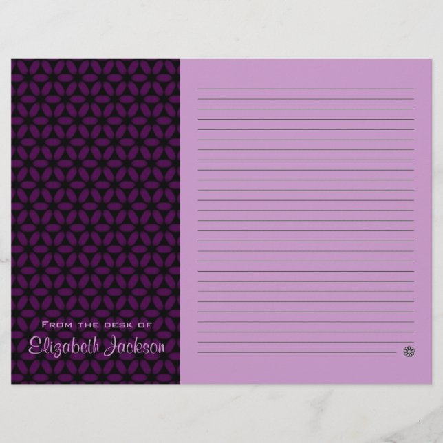 Personalised Purple Lined Note Paper Stationery (Front)