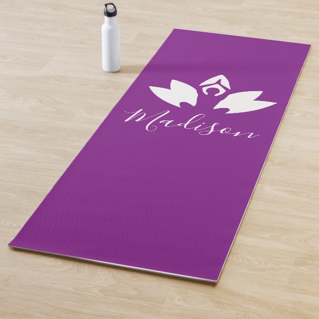 Personalised, Purple Lotus and Yoga Pose silhouett Mat (In Situ)