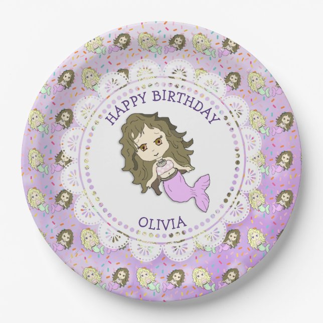 Personalised Purple Mermaid Birthday Plates (Front)