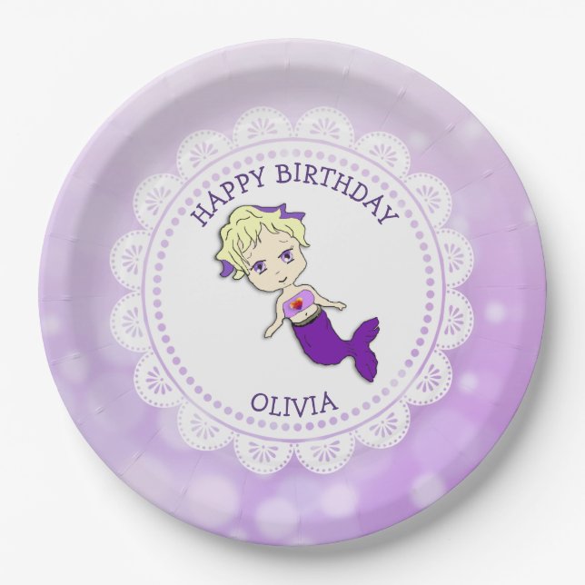 Personalised Purple Mermaid Birthday Plates (Front)
