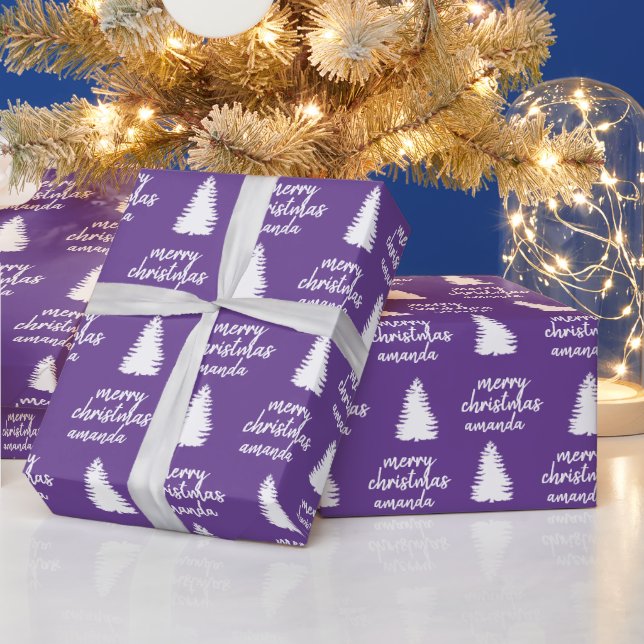 Personalised Purple Merry Christmas Wrapping Paper (Holidays)