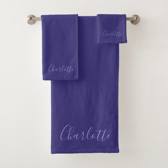 Personalised Purple Modern Simple Bath Towel Set (Insitu)