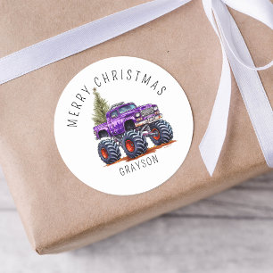Personalised Purple Monster Truck Christmas Gift Classic Round Sticker