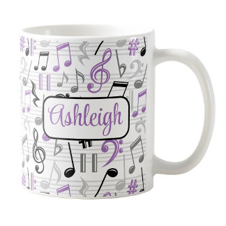 Personalised Purple Music Pattern Mug