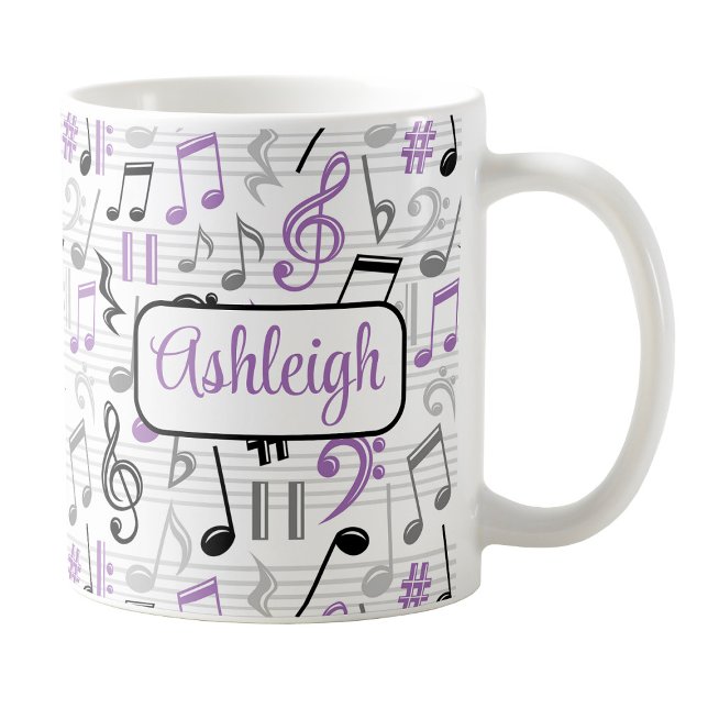 Personalised Purple Music Pattern Mug (Personalized Purple Music Pattern Mug at Amy's Coffee Mugs on Zazzle. )