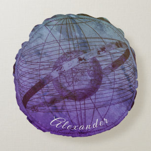 Personalised Purple Ocean Blue Celestial Map Round Cushion