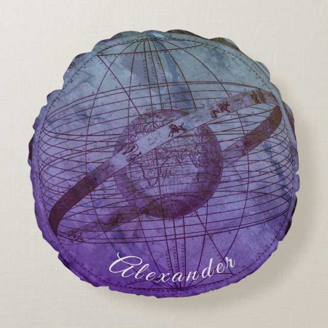Personalised Purple Ocean Blue Celestial Map Round Cushion (Front)