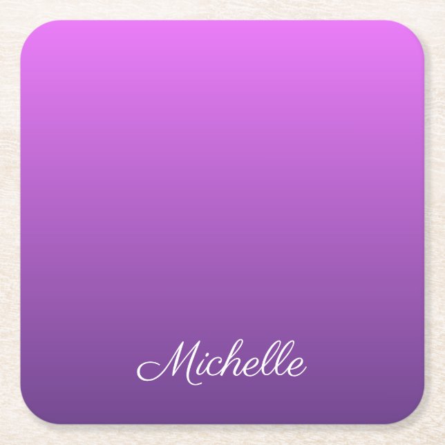 Personalised purple ombre square paper coaster (Front)