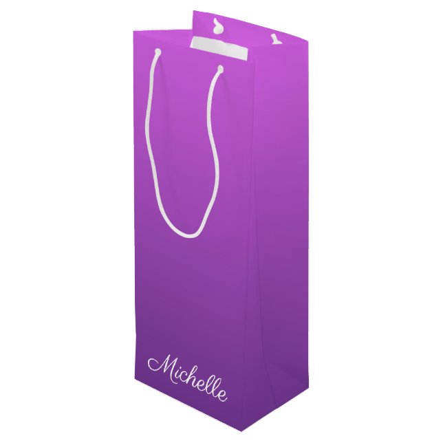 Personalised purple ombre wine gift bag (Back Angled)