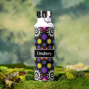Personalised Purple Orange Black Dot Mandala   Water Bottle