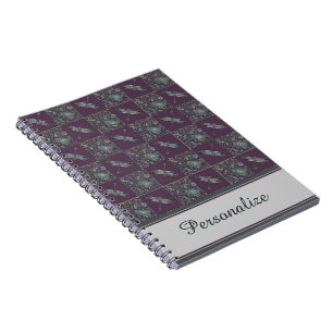 Personalised purple paisley and dragonfly check notebook