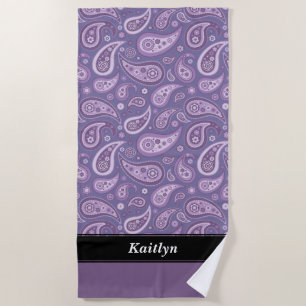 Personalised Purple Paisley Pattern Beach Towel