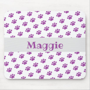Personalised Purple Paw Print Pattern Mouse Pad