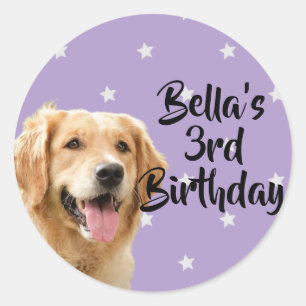 Personalised purple pet birthday favour stickers 