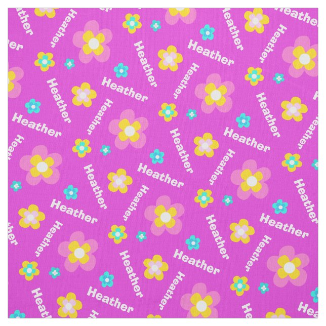 Personalised purple pink aqua white name pattern fabric (Swatch)