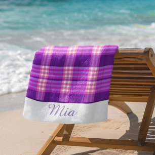Personalised Purple Pink Plaid Beach Towel