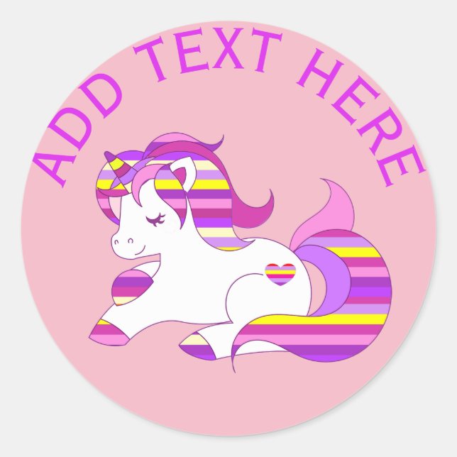 Personalised Purple & Pink Rainbow Unicorn Sticker (Front)