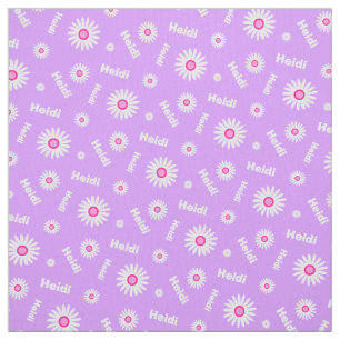 Personalised purple pink white daisy name pattern fabric