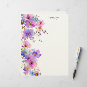 Personalised Purple Pink Wildflowers Florals Custom Letterhead