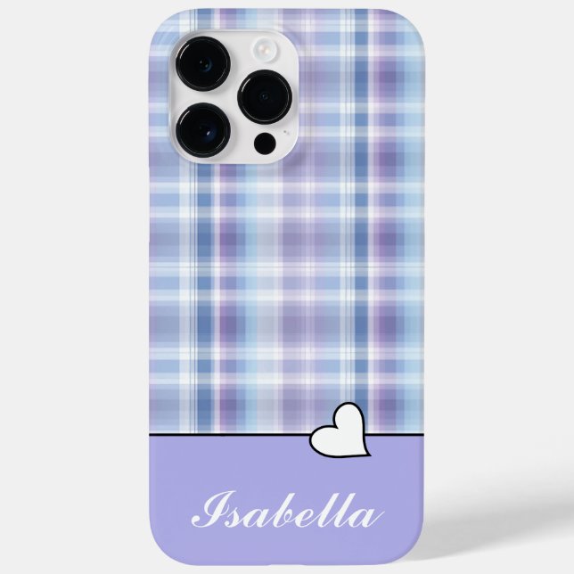 Personalised Purple Plaid iPhone 14 Pro Max Case (Back)