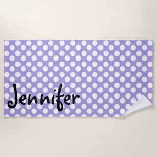 Personalised Purple Polka Dot Beach Towel