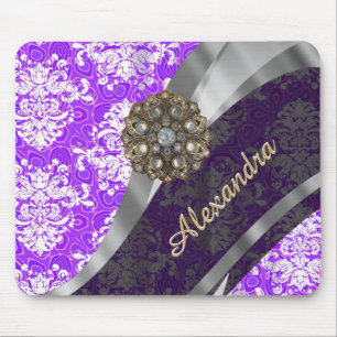 Personalised purple pretty girly damask pattern mouse pad