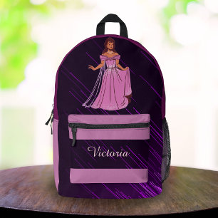 Personalised Purple Princess Girls Back-to-School Printed Backpack