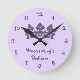 Personalised Purple Princess Girl's Bedroom Round Clock