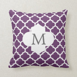 personalised purple quatrefoil monogram design cushion