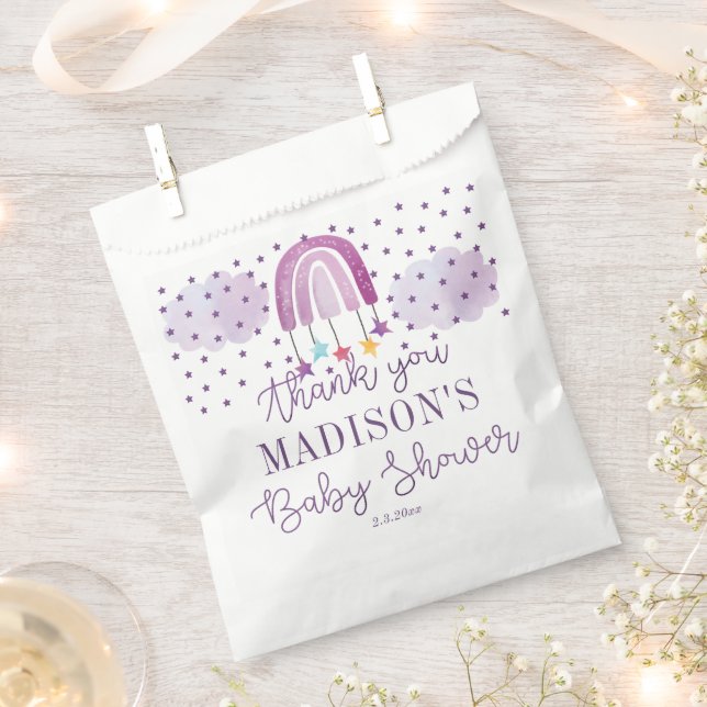 Personalised Purple Rainbow Baby Shower Favour Bag (Clipped)