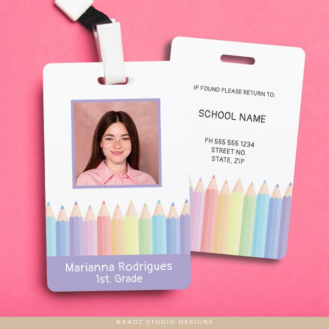 Personalised Purple Rainbow Teacher Photo ID ID Badge (Front and back of ID shown. Personalize with your photo and information.)