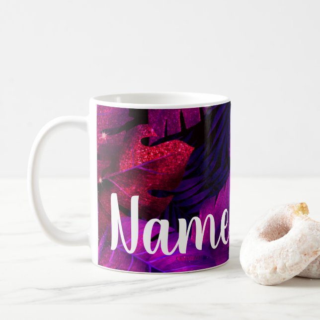 Personalised Purple Rainforest Design Coffee Mug (With Donut)