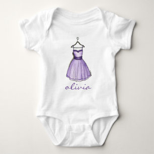 Personalised Purple Retro Prom Pretty Party Dress Baby Bodysuit