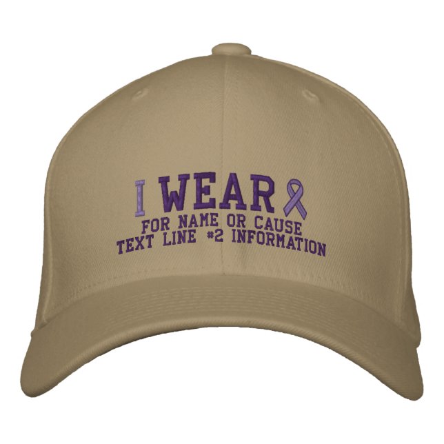 Personalised Purple Ribbon Awareness Embroidery Embroidered Hat (Front)