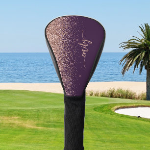 Personalised Purple Rose Gold Glitter Signature Golf Head Cover