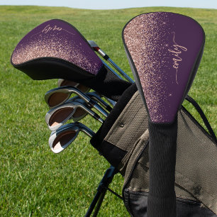 Personalised Purple Rose Gold Glitter Signature Golf Head Cover