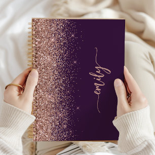 Personalised Purple Rose Gold Glitter Signature Notebook