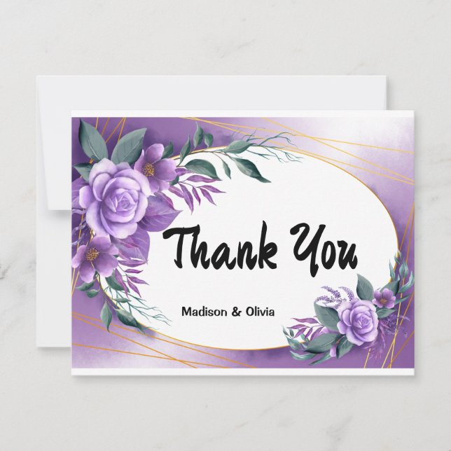 Personalised Purple Rose Thank You Card (Front)