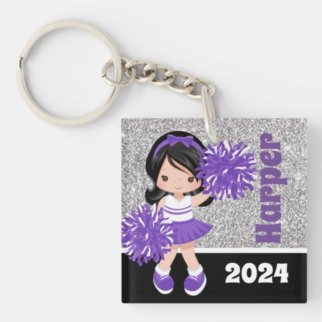Personalised Purple & Silver Cheerleading Keychain (Front)