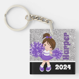 Personalised Purple & Silver Cheerleading Keychain