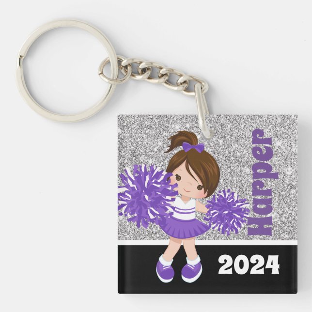 Personalised Purple & Silver Cheerleading Keychain (Front)