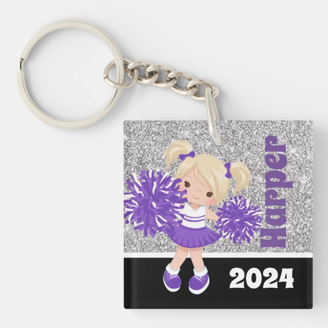 Personalised Purple & Silver Cheerleading Keychain (Front)