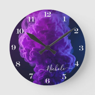 Personalised Purple Smoke Round Clock