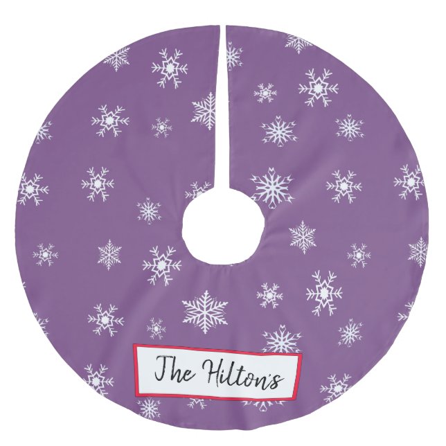 Personalised Purple Snowflake Christmas Skirt Brushed Polyester Tree Skirt (Front)