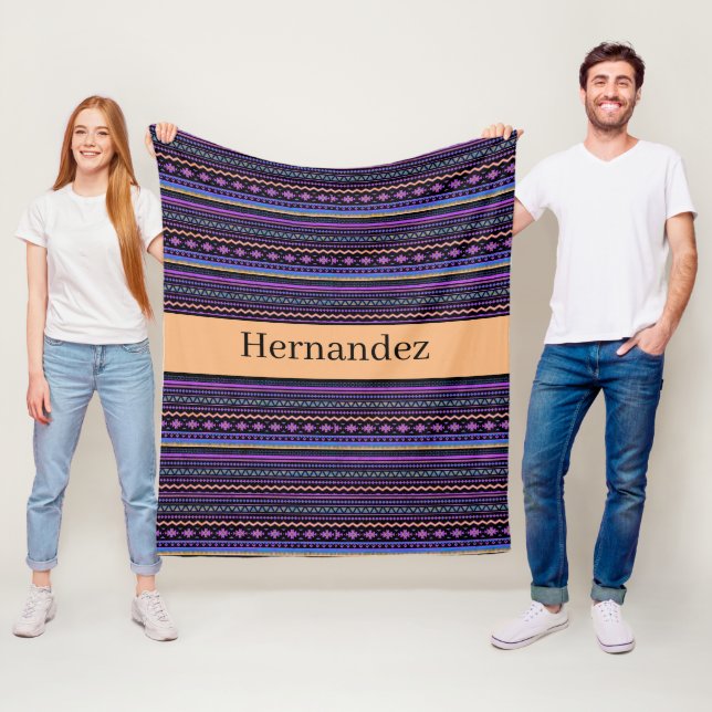 Personalised purple southwest pattern fleece blanket (In Situ)